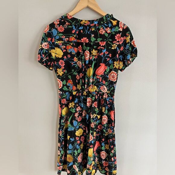 Maeve Anthropologie Floral Dress Black Fit Flare Pockets Size 6 Rayon - Picture 8 of 9